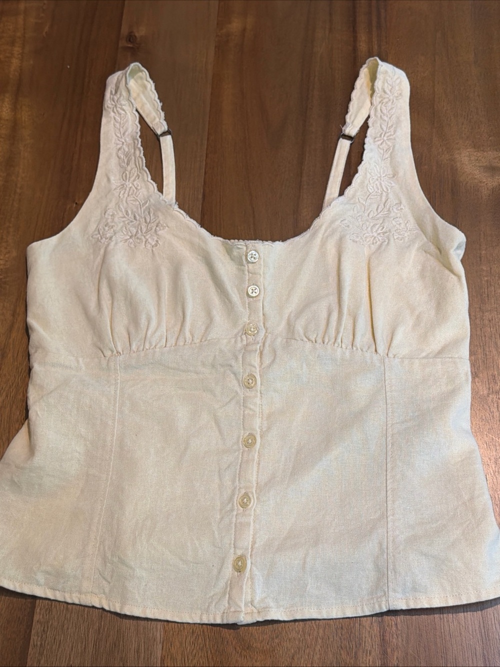 Hollister Butter Yellow Blend Button-Through Tank Top Embroidered Milkmaid M